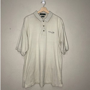 AM Player Shirt Cream White Checked Collared Button Cotton Golf Polo Size Large‎